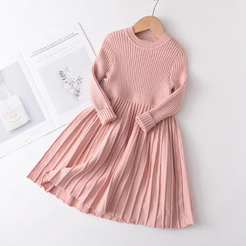 Girls Red Long Sleeve Sweater Tutu Party Dress Christmas New Year's Outfit Knee-Length Casual Cotton Polyester Turtleneck