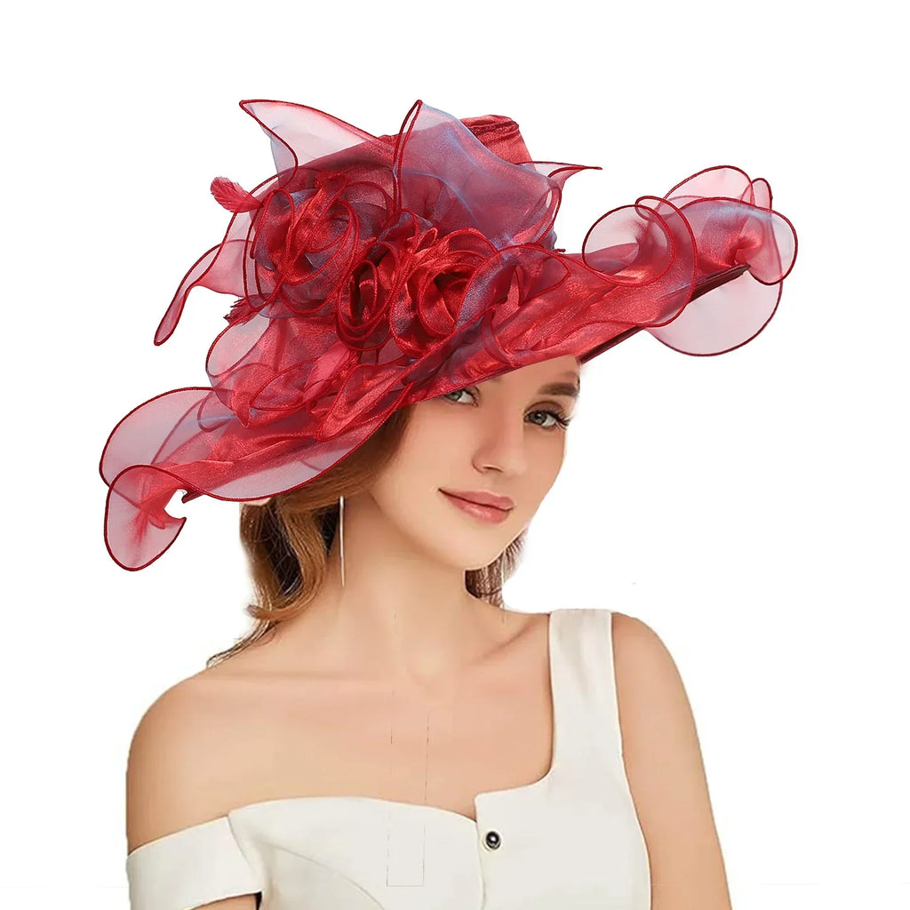 Women's Fascinators Organza Sun Hats Wide Brim Wedding Bride Tea Party Church