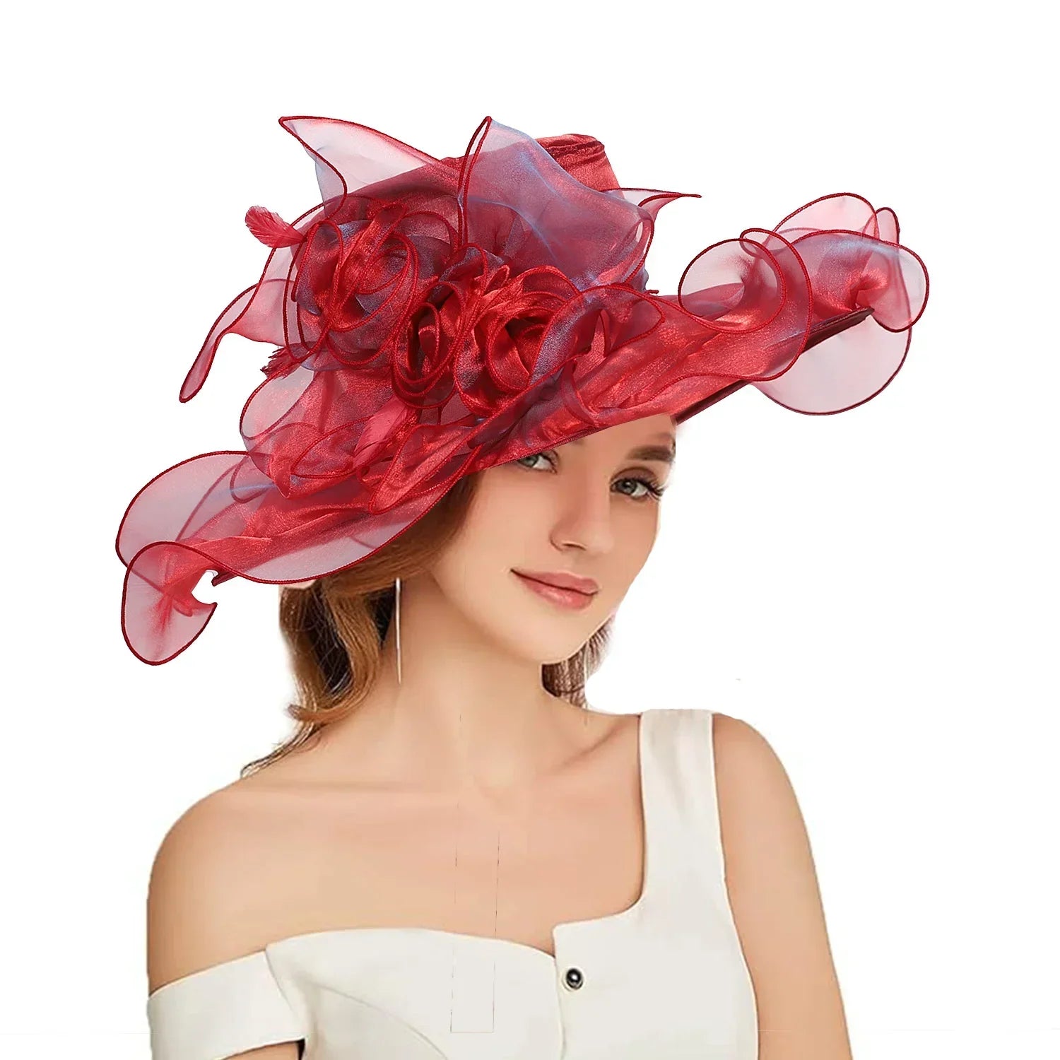 Women's Fascinators Organza Sun Hats Wide Brim Wedding Bride Tea Party Church