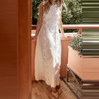 Elegant Hollow Out Floral Bandage Party Dress New Solid Color Lace Embroidery Evening Dress Trendy Sleeveless Women White Dress
