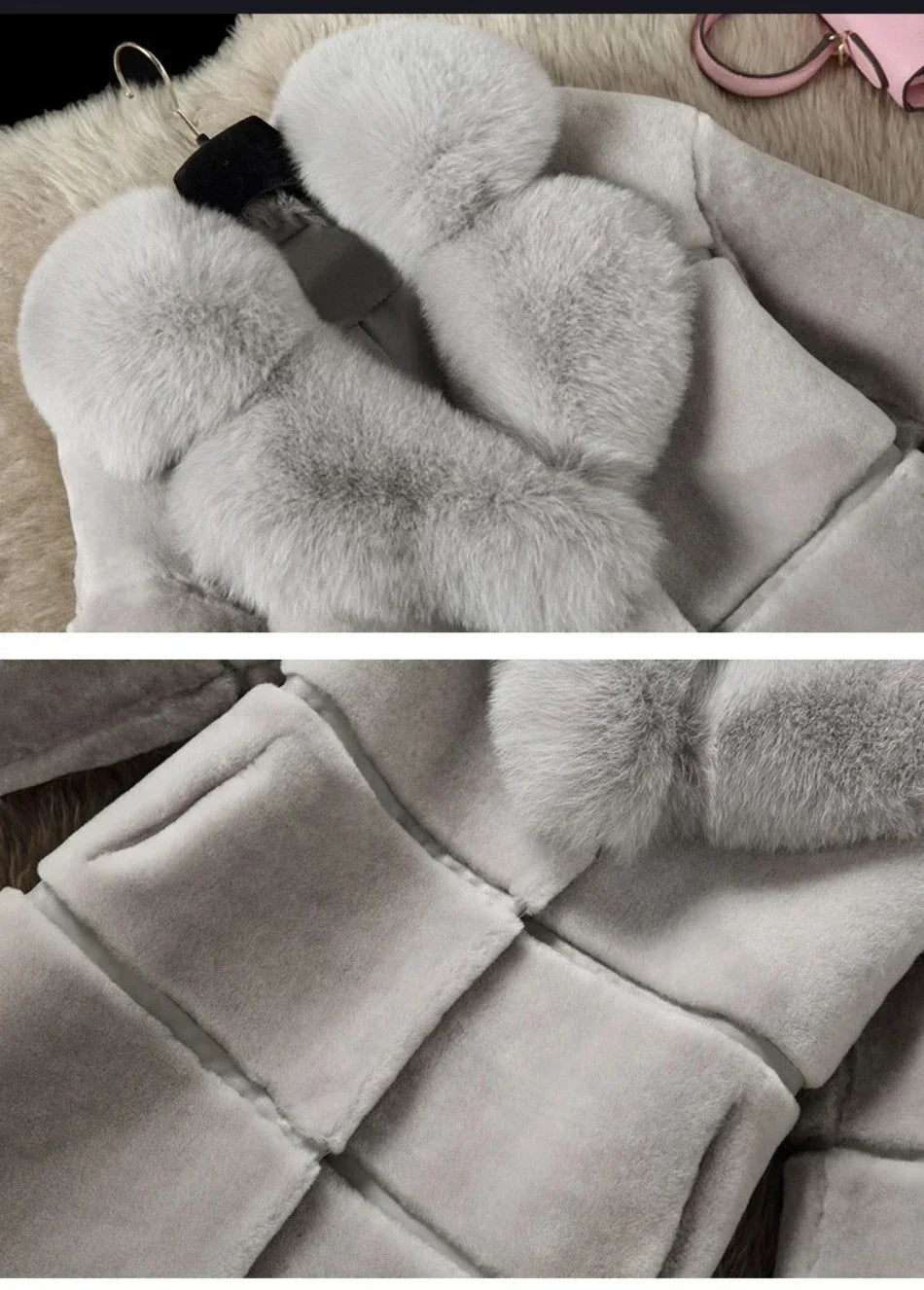 Women's Elegant Imitation Faux Fur Collar Warm Coat Fashion Plush V-Neck Button Detail