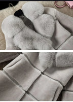 Women's Elegant Imitation Faux Fur Collar Warm Coat Fashion Plush V-Neck Button Detail