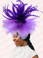Kentucky Derby Big Fascinator Hat Women Wedding Elegant Feather Pillbox Cap