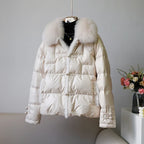Women's White Duck down Jacket 2025 Winter Collection Real Faux Fur Collar Hair Puffer Coat Vintage Street wear