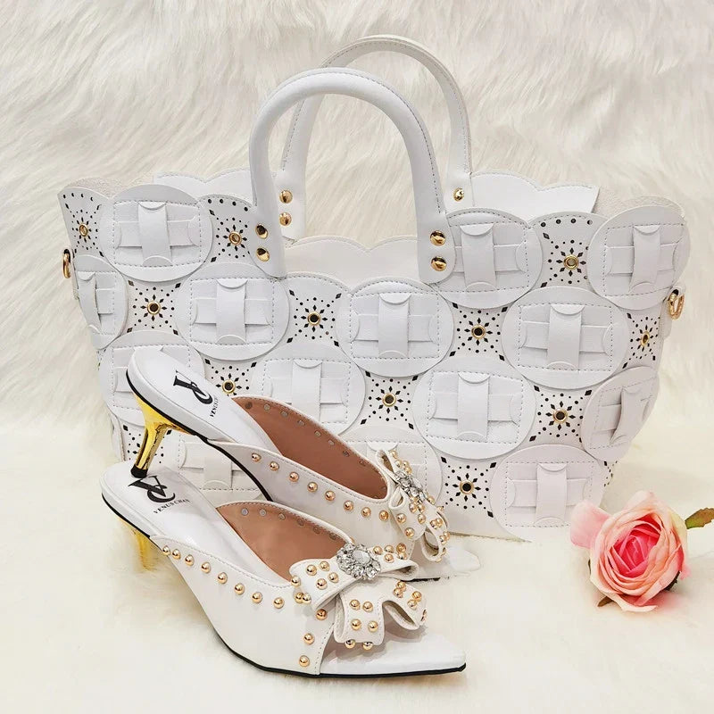 2022 Rivet Style Women Shoes and Bag to Match in Color matching High Quality