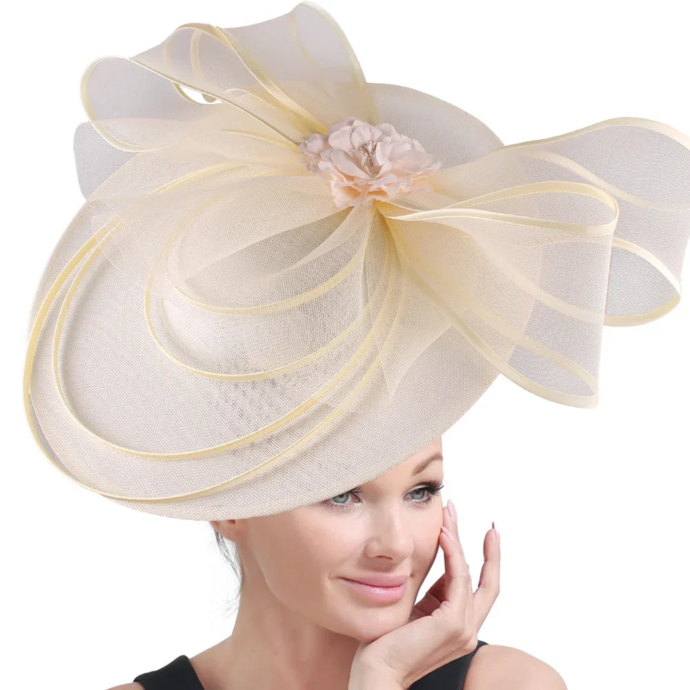 Elegant Wedding Big Size Fascinator Hat Women Flower Multimodal Hair Top Clips