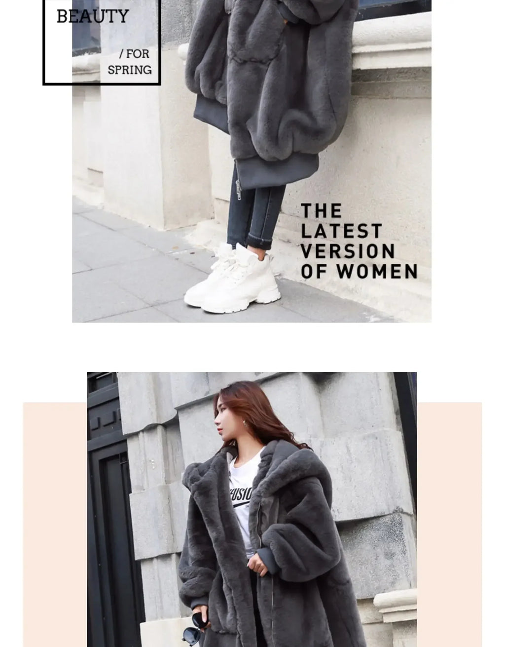 Winter Faux Fur Fashionable Hooded Cotton Long Plush Fleece Temperament Loose Jacket for Women