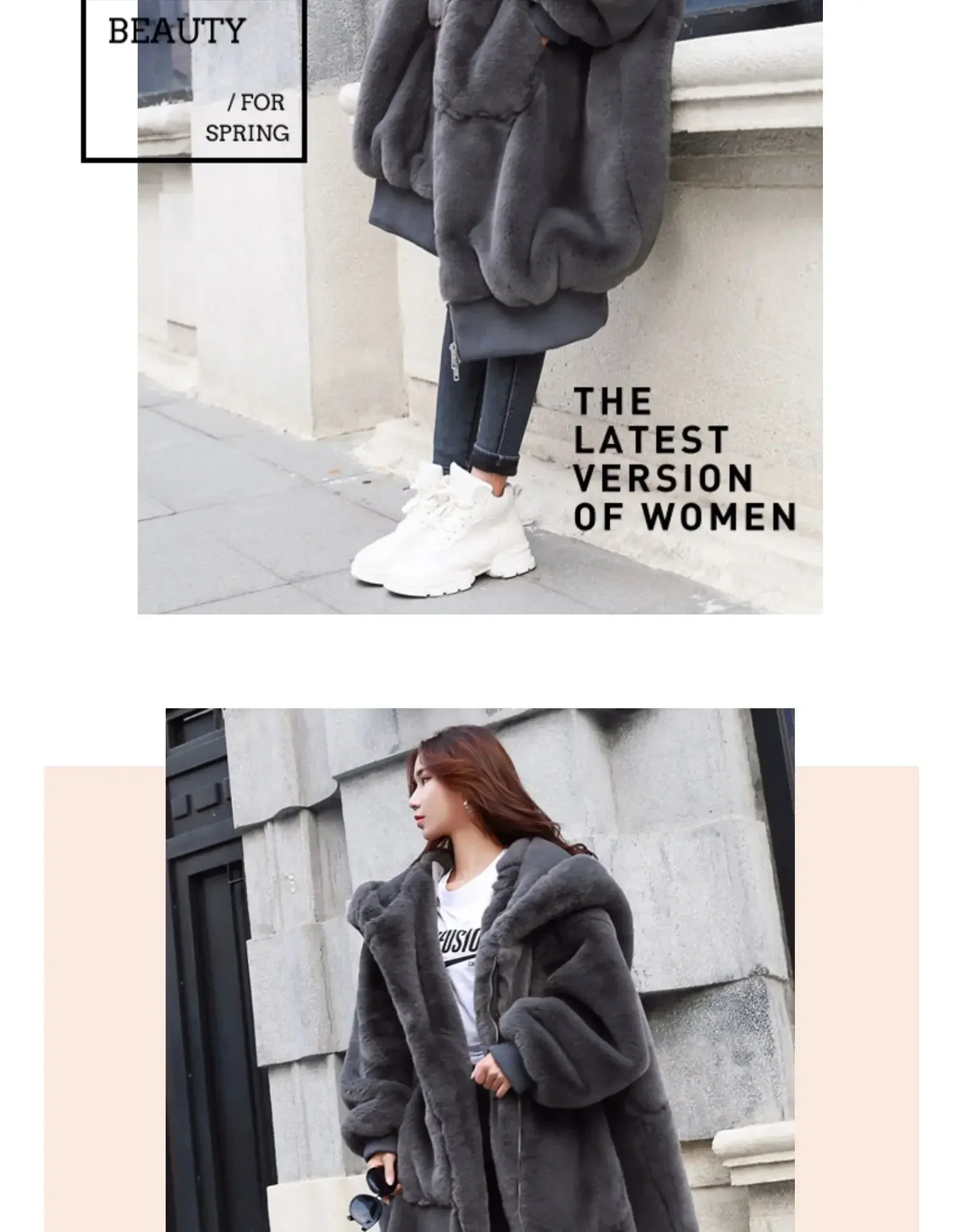 Winter Faux Fur Fashionable Hooded Cotton Long Plush Fleece Temperament Loose Jacket for Women