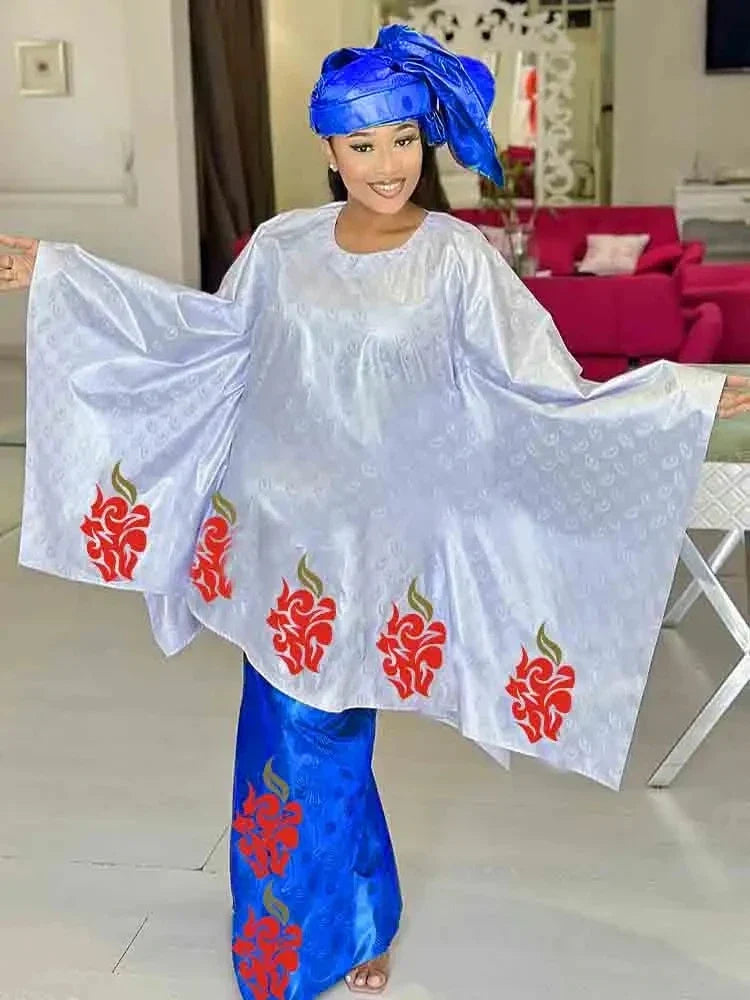 Shiny Bazin Riche Long Dresses For Ankara Women Daily Clothing Free Size 2024