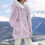 Women's Winter Fashionable Hooded Fleece Solid Color Jacket