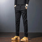 Men’s Slim Straight Stretch Twill Trousers – Smart Casual Cotton Pants