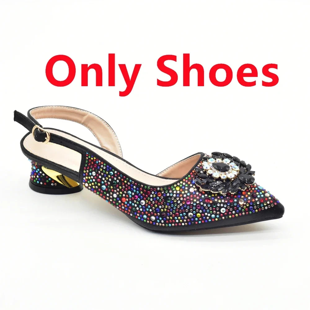 Elegant Italian Women's Rhinstone Pumps Heels Shoes and Bag Set To Match for