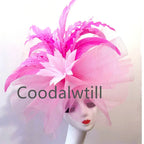 Kentucky Derby Big Fascinator Hat Women Wedding Elegant Feather Pillbox Cap