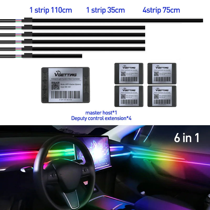 Car Ambient Lights RGB 64 Color Universal LED Interior