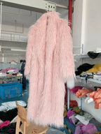 Faux Fur Jacket Women Long Coat Thick Fluffy Winter Warm Shaggy Overcoat Open Stitch Outerwear Turn Down Collar High Street