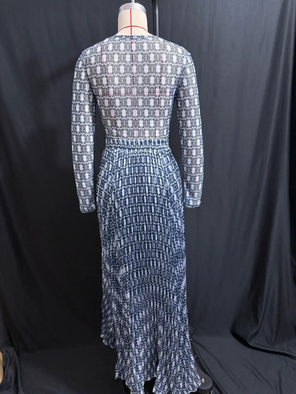 Women Two Piece Sets Skirt Round Neck Full Sleeve Print Tops Long Skirts