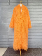 Faux Fur Jacket Women Long Coat Thick Fluffy Winter Warm Shaggy Overcoat Open Stitch Outerwear Turn Down Collar High Street
