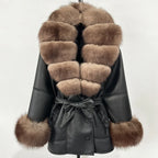 Women's Large Faux Fur Leather Jacket Warm Autumn Winter Outwear High Street