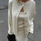 Women's Fashion Three Piece Set Solid Knitted Vest Long Sleeve Single Breasted Coat Chic Maxi Skirt Outfit Winter Casual Dress