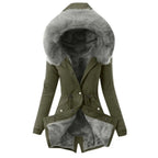 Women's Faux Fur Collar Hooded Warm Cotton Jacket