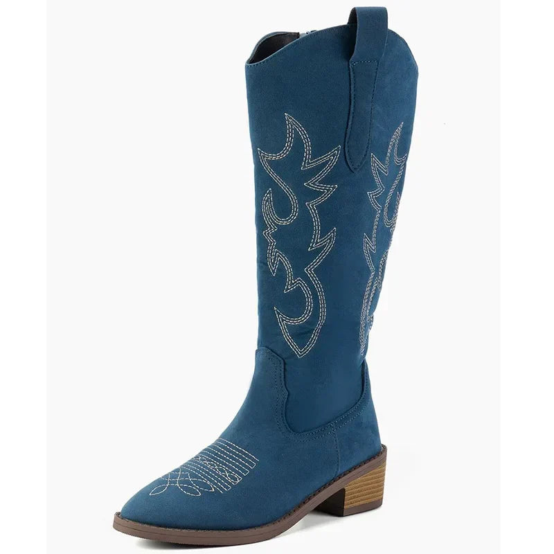 Women Chelsea Cowboy Knee High Boots for Women Mid Heels Walking Shoes Winter