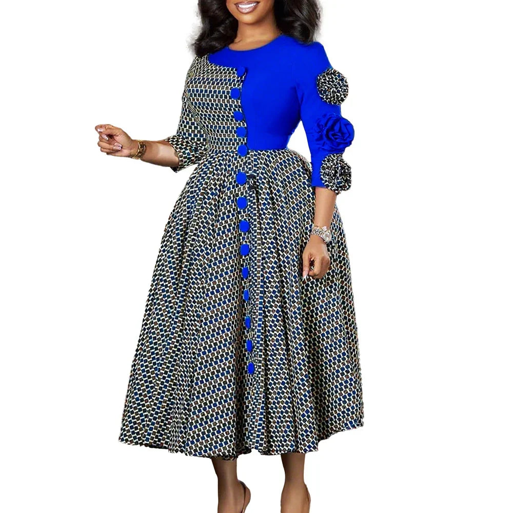 Elegant Rich Dashiki Traditional African Gowns for Women 3/4 Sleeve for Party