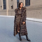Vintage Brown Women's Winter Faux Fur Jacket Hooded Warm Thickened Fur Trim Outwear Chic Lady Eco-Friendly Coat
