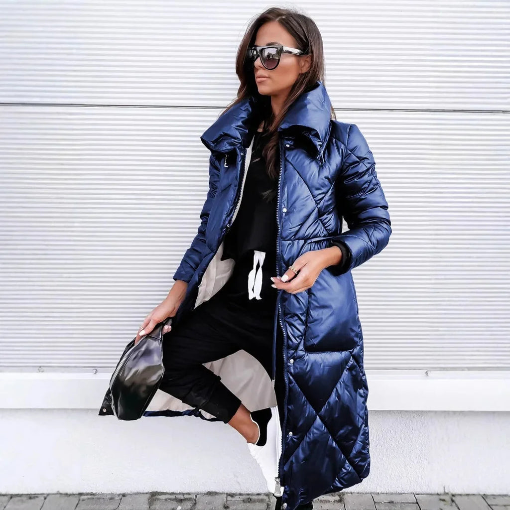 Women's Long Zipper Bright Cotton High Waist Quality Fashionable Jacket