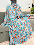 Women's Traditional Floral Ramadan Muslim Cotton Abayas Garment with attached Headscarf