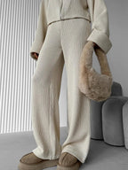 Women's Zip up Jacket And Wide Leg Pants Set Soft Knit Loose Long Sleeve Autumn Winter Casual Sweater Outfit