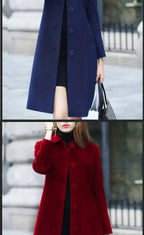 Women's Medium-Length Slimming Woolen Overcoat Autumn Winter plus Sizes Smooth Silhouette Single Breasted Button Closure