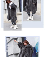 Winter Faux Fur Fashionable Hooded Cotton Long Plush Fleece Temperament Loose Jacket for Women