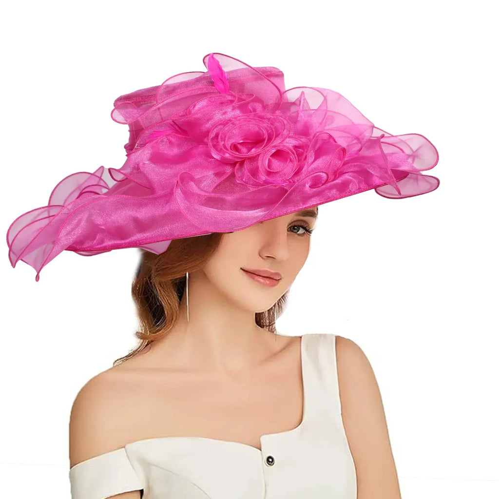 Women's Fascinators Organza Sun Hats Wide Brim Wedding Bride Tea Party Church