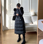 Winter Women's Ultra Light Warm Faux Fur Parka with Hooded Long Duck down Jacket White with Fur Collar Casual Snow Coat