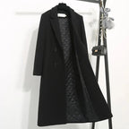Women's Winter Classic Black Woolen Mid-Length Woolen Blend Overcoat