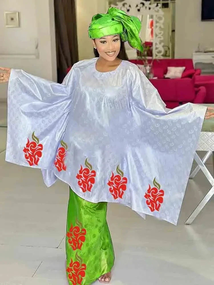 Shiny Bazin Riche Long Dresses For Ankara Women Daily Clothing Free Size 2024