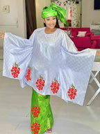 Shiny Bazin Riche Long Dresses For Ankara Women Daily Clothing Free Size 2024