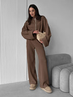 Women's Zip up Jacket And Wide Leg Pants Set Soft Knit Loose Long Sleeve Autumn Winter Casual Sweater Outfit