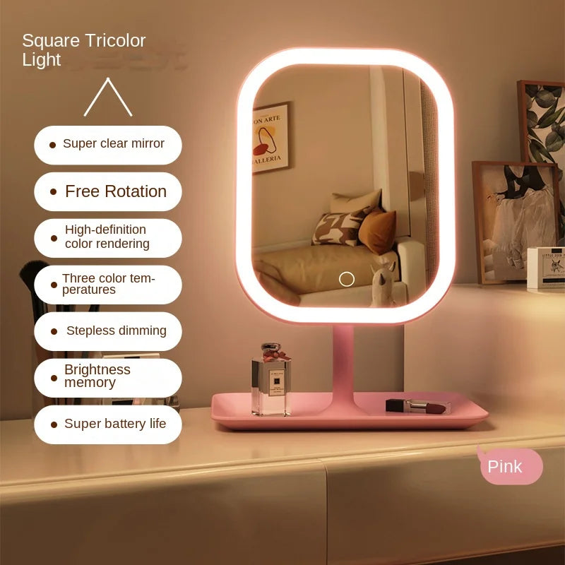 Modern LED Makeup Mirror – 3-Color Light Touch Vanity Mirror with Adjustable Brightness