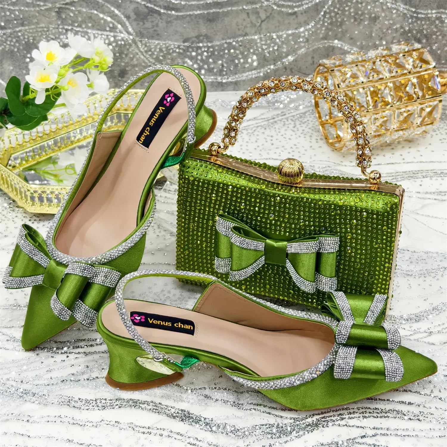 Women's Low Heels Shoes and Bags Italian Set