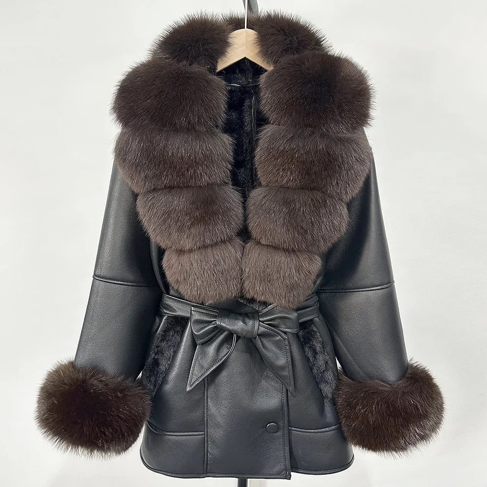 Women's Large Faux Fur Leather Jacket Warm Autumn Winter Outwear High Street