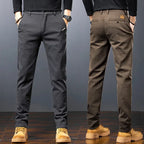 Men’s Slim Straight Stretch Twill Trousers – Smart Casual Cotton Pants