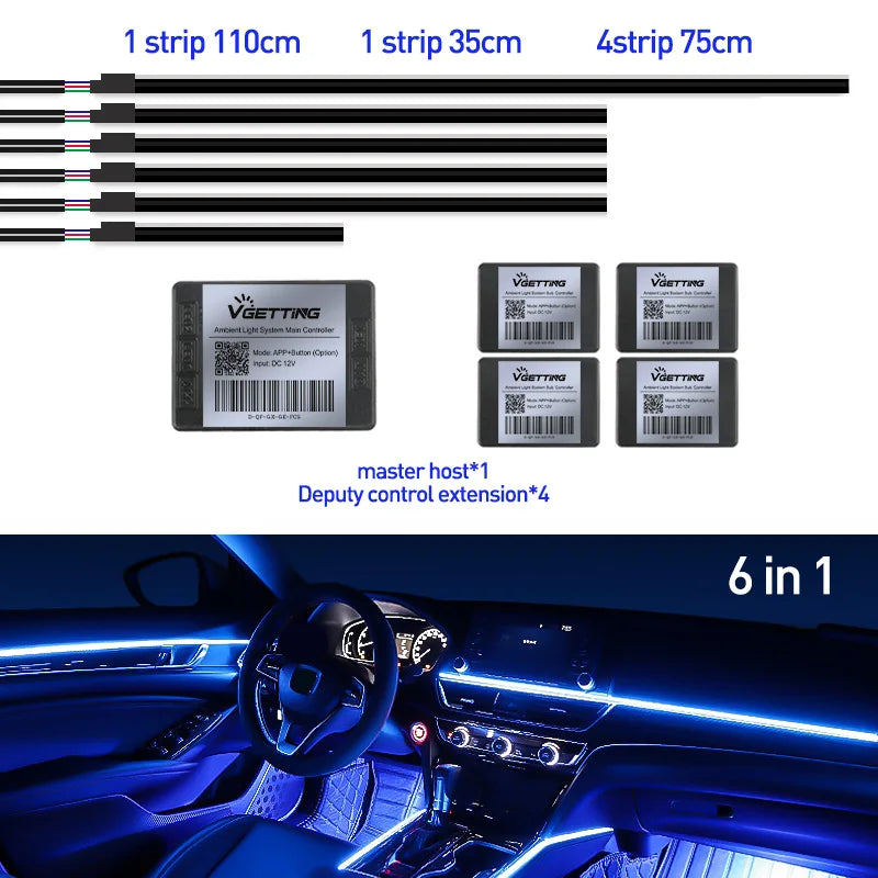Car Ambient Lights RGB 64 Color Universal LED Interior