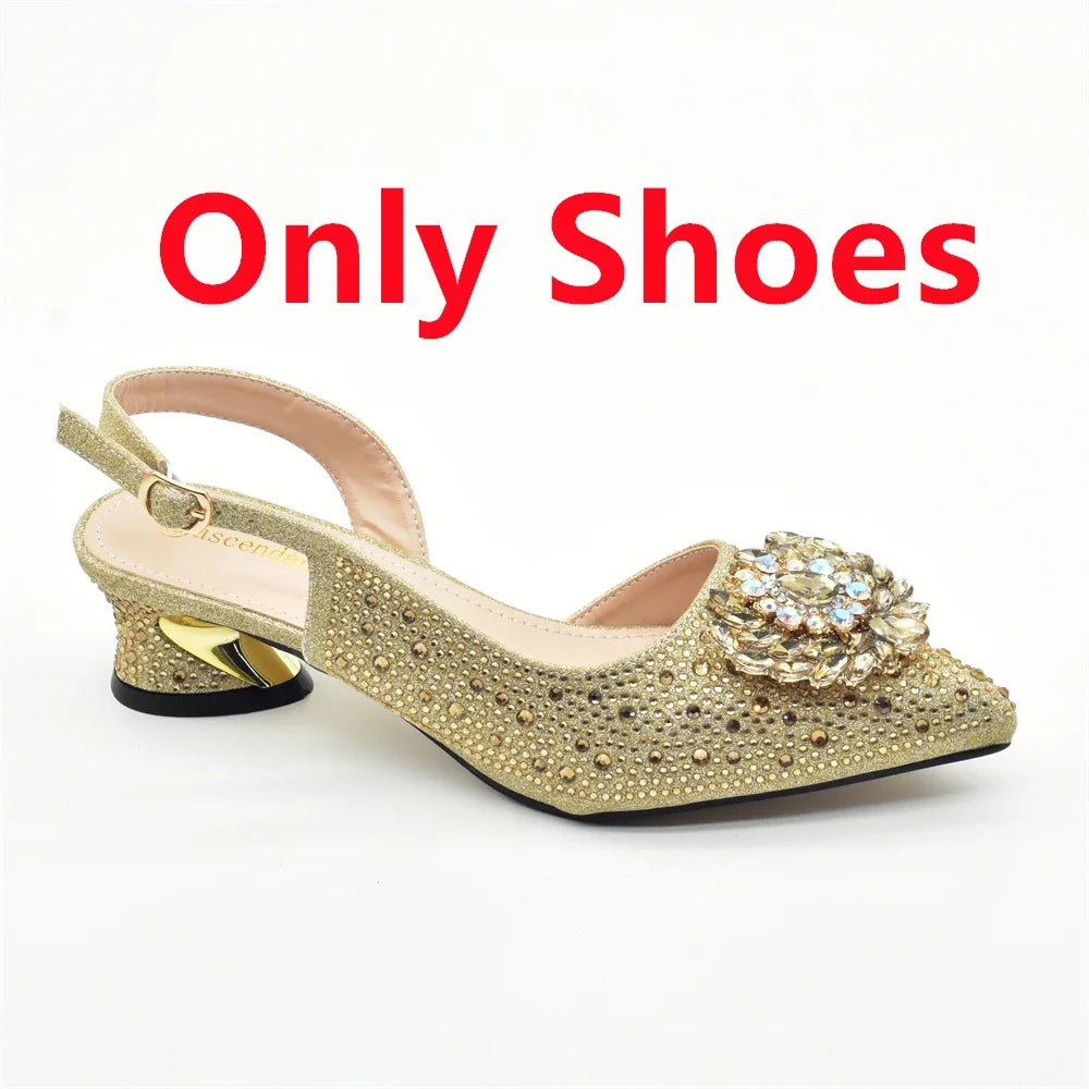 Elegant Italian Women's Rhinstone Pumps Heels Shoes and Bag Set To Match for