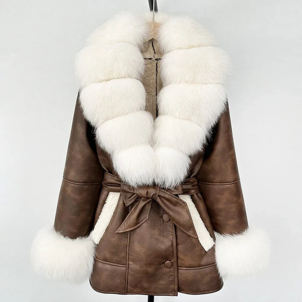 Women's Large Faux Fur Leather Jacket Warm Autumn Winter Outwear High Street