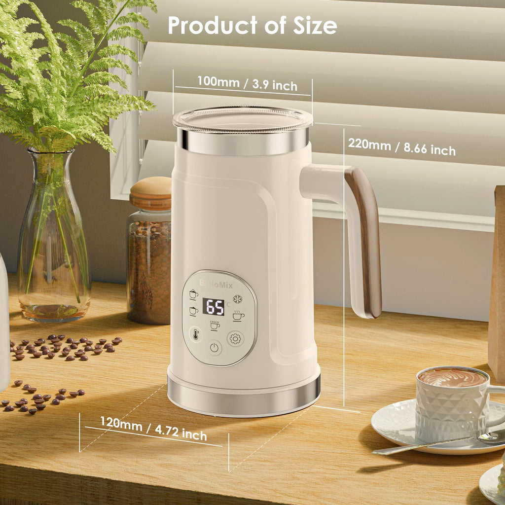 BioloMix Upgraded 5-in-1 LED Touch Screen Milk Frother for Lattes & Coffee, Hot And Cold Foam Maker