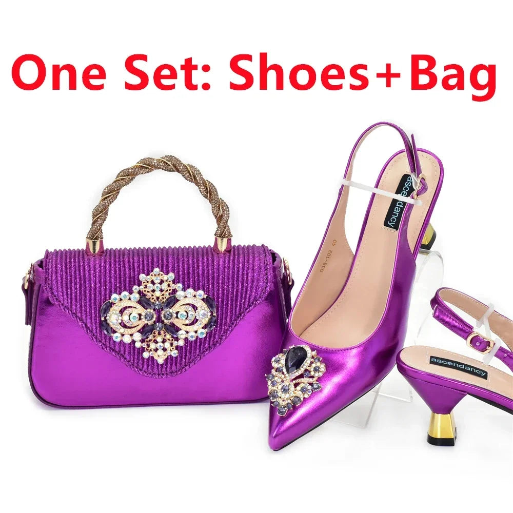 New Fashion Women Shoes and Bags To Match Set Nigeria Party Italian Shoe and