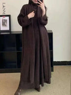 Elegant Knitted 3 Piece Set Women Long Cardigan Coat Sleeveless Vest High Waist A-line Long Skirt