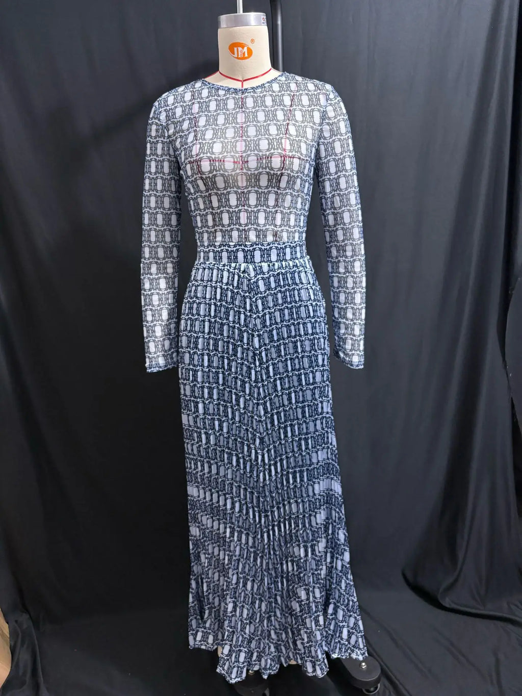 Women Two Piece Sets Skirt Round Neck Full Sleeve Print Tops Long Skirts