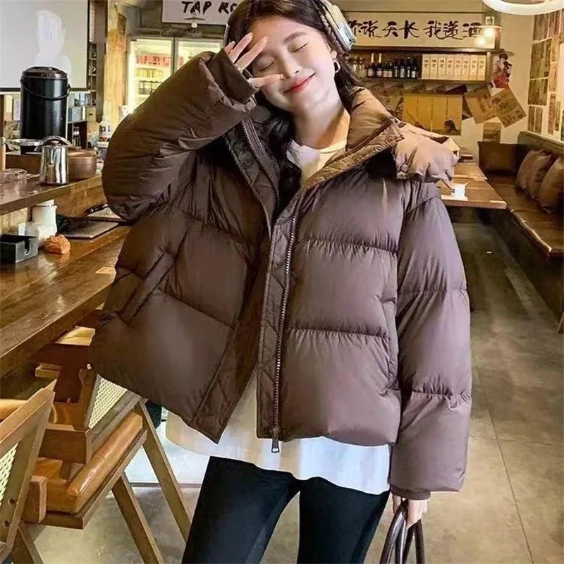 Short Parkas Women Streetwear Cropped Down Coat Korean Sweet Puffer Jacket